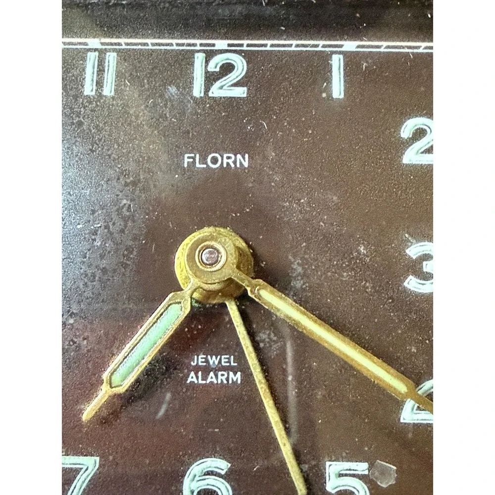 Vintage Florn Jewel Alarm Travel Clock Blue Leather Case Made in Germany